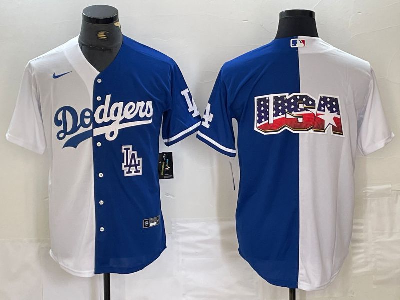 Men Los Angeles Dodgers Blank White blue double Nike Game MLB Jersey style 6